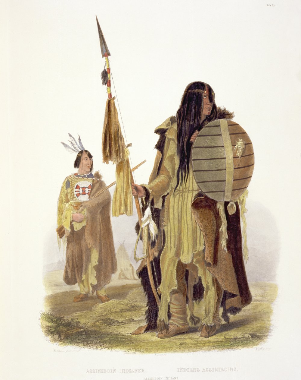 هنود Assiniboin ، اللوحة 32 من المجلد 2 من "الرحلات في المناطق الداخلية لأمريكا الشمالية ، 1832-1834" ، نقشها تشارلز جوفروي (1819-1882) 1844 (aquatint) بواسطة كارل بودمر
