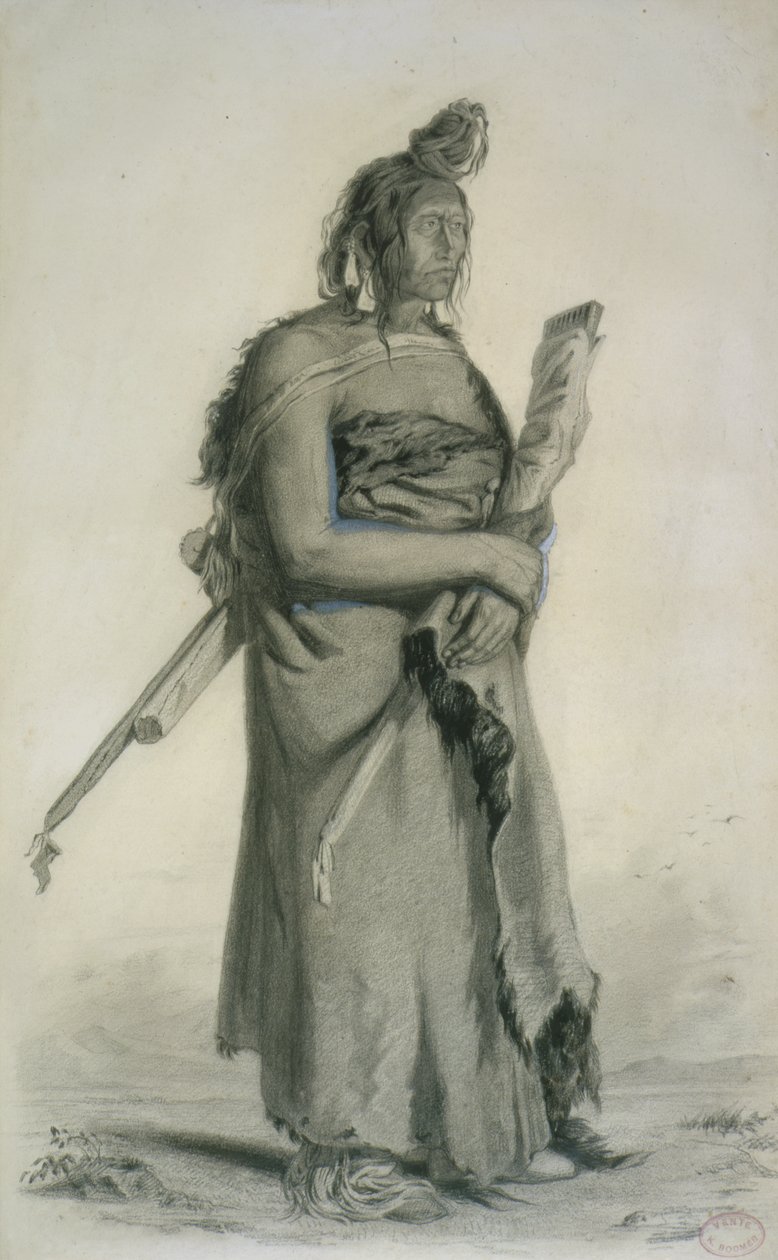 Mexhemauastan، Gros Ventres، c.1833-43 (قلم رصاص وقلم ومرحاض على ورق) بواسطة كارل بودمر