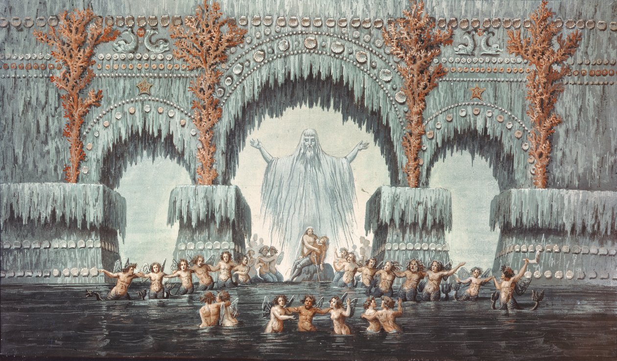 قصر المياه Muehleborn ، تصميم مجموعة لإنتاج "Undine" ، بواسطة كارل فريدريش شينكل