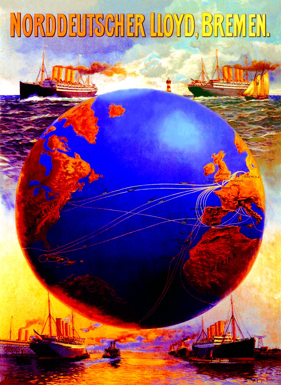 ملصق إعلان عن خط لويد الألماني الشمالي ، 1907 بواسطة كارل بول Themistocles من Eckenbrecher