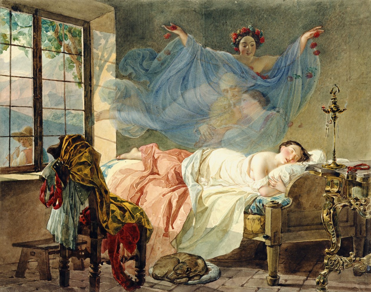 أحلام فتاة صغيرة في الفجر ، 1830-1833 (مرحاض على البطاقة) بواسطة كارل بافلوفيتش بريولوف