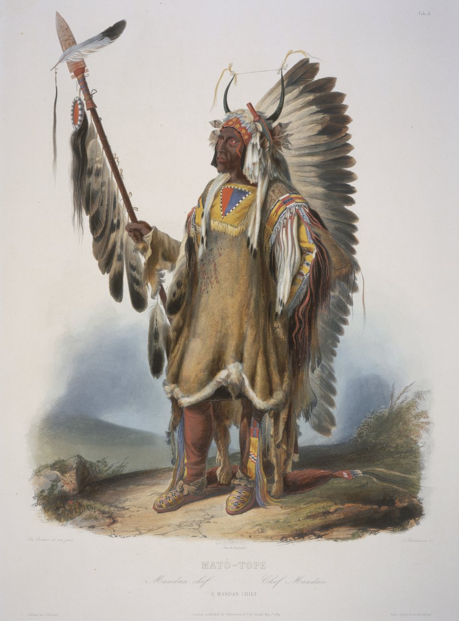 ماتو توب ، رئيس ماندان ، نقش بواسطة ج.هرليمان ، نُشر عام 1839 (أكواتينت) بواسطة كارل بودمر