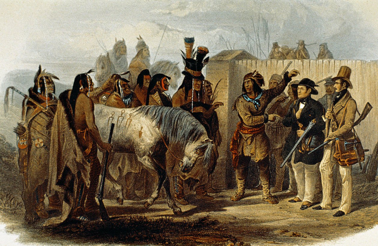 Prince Max von Wied-Neuwied (1782-1867) and Karl Bodmer are greeted by the Hidatsa Indians بواسطة كارل بودمر