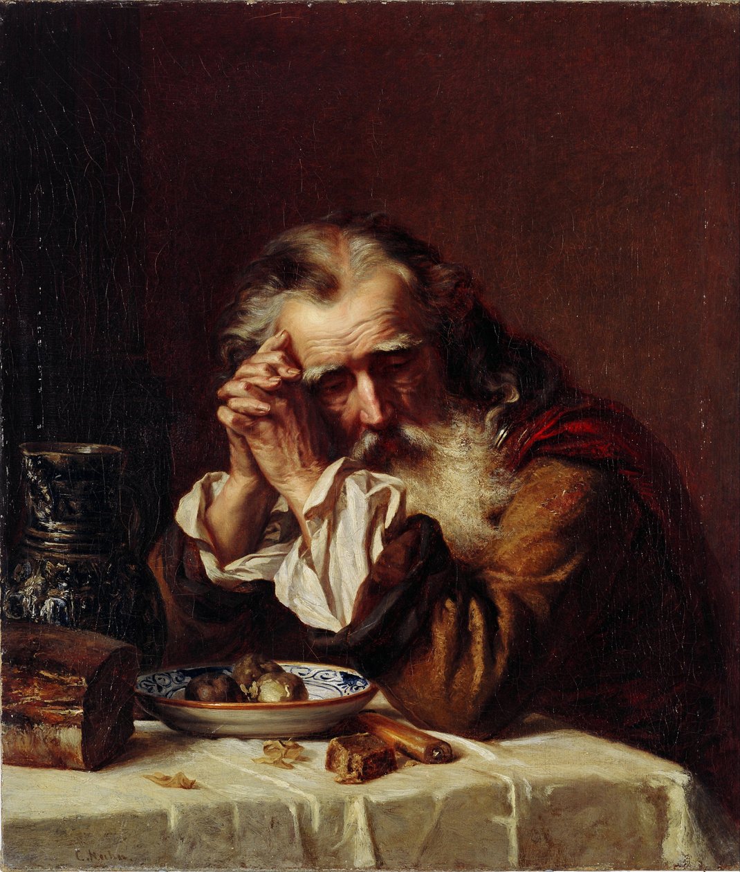 لوحة "رأس الرجل العجوز" لكارل فيودوروفيتش جون (غون ، هون ، هون) (1830-1877) 1872 - زيت على قماش خافت 55.5 × 49.5 سم متحف الدولة للفنون في جمهورية لاتفيا ، ريغا بواسطة كارل فيدوروفيتش غون