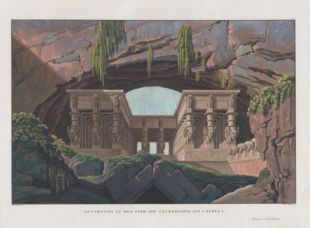 تصميم مسرحي لأوبرا الفلوت السحري للفنان وولفغانغ أماديوس موزارت ، 1847-1849. بواسطة كارل فريدريش شينكل