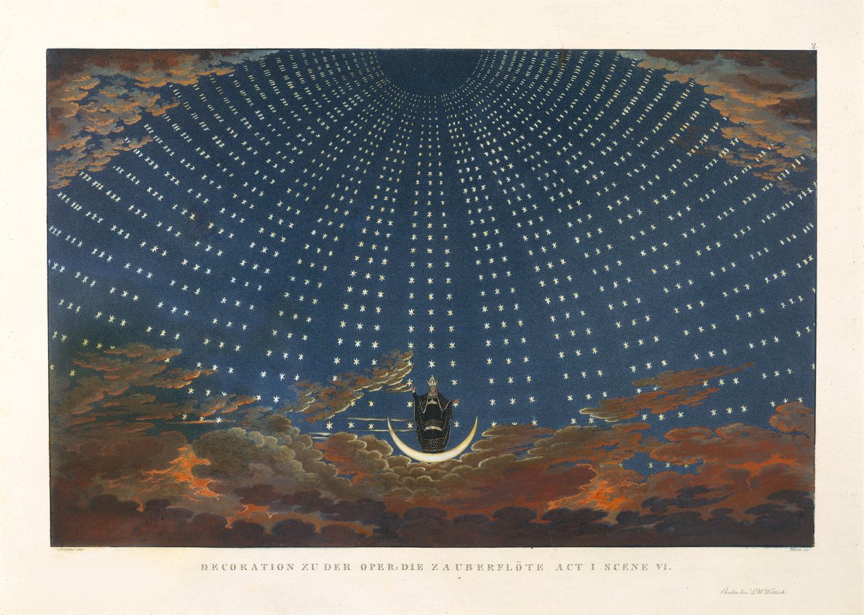 تصميم مسرحي لأوبرا الفلوت السحري للفنان وولفغانغ أماديوس موزارت ، 1847-1849. بواسطة كارل فريدريش شينكل
