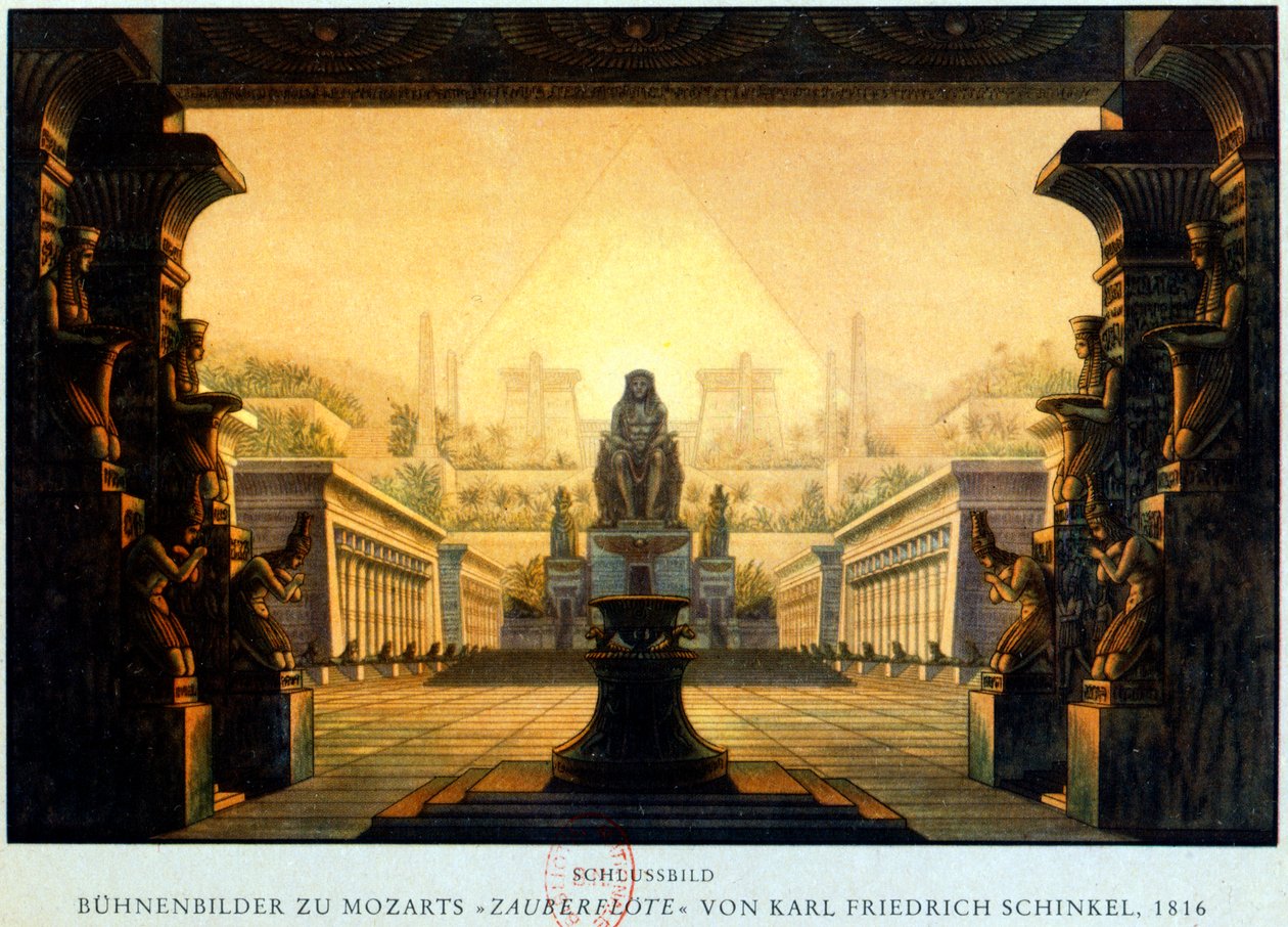 ساحة معبد إيزيس وأوزوريس حيث كان ساراسترو رئيس كهنة عام 1816 بواسطة كارل فريدريش شينكل