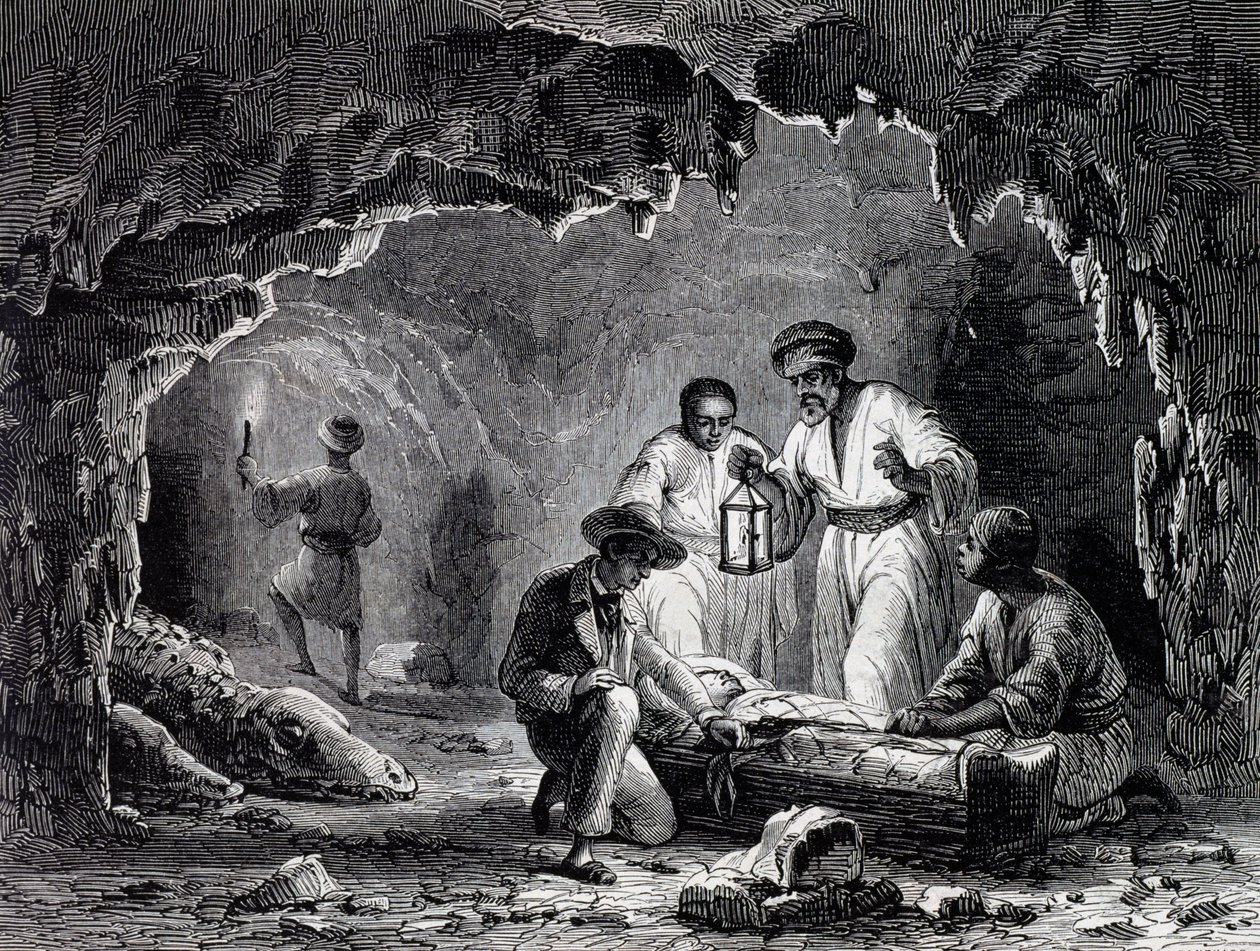 الاكتشافات الأثرية في كهوف صمون ، نقش على أساس رسم كارل جيرارديت (1813-1871) بواسطة كارل جيرارديت