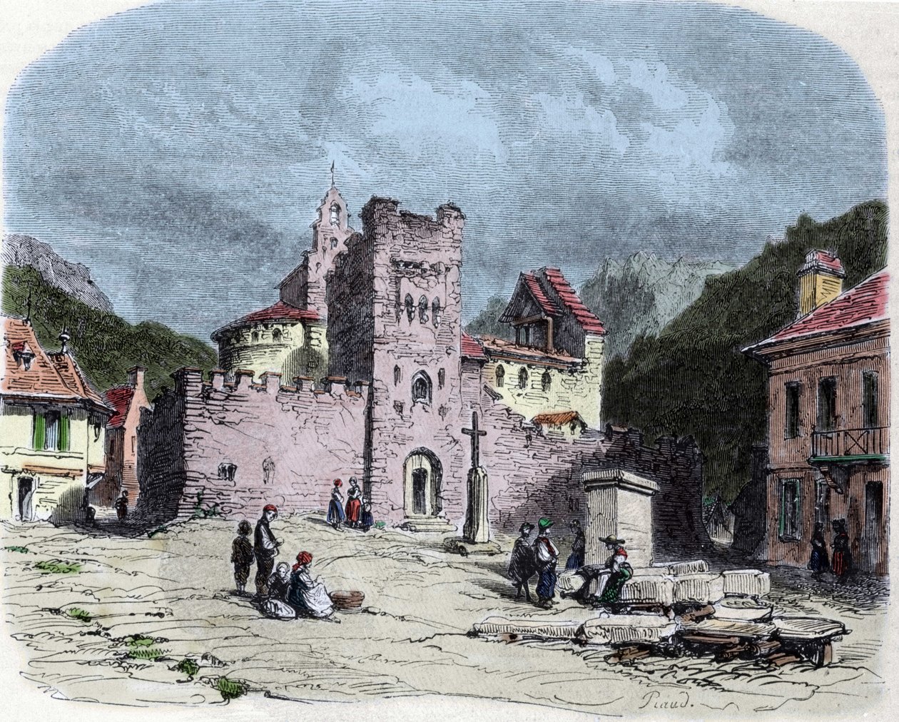 كنيسة فرسان الهيكل (فرسان الهيكل) في Luz Saint Savior (Luz-Saint-Sauveur أو Luz St Savior ، Luz-St-Sauveur). رسم كارل جيرارديت (1813-1871) بواسطة كارل جيرارديت