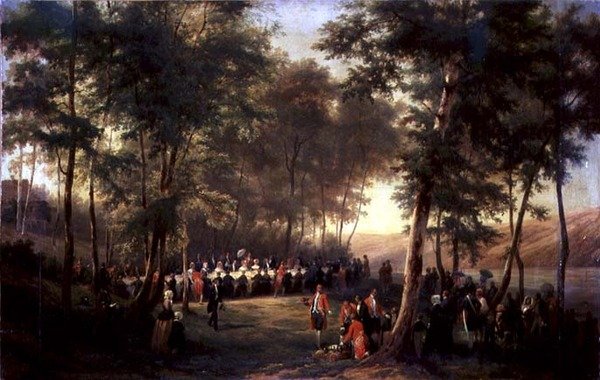 غداء قدمه لويس فيليب (1773-1850) للملكة فيكتوريا (1819-1901) في غابة الاتحاد الأوروبي ، 6 سبتمبر 1843 ، 1844 (انظر أيضًا 379713) بواسطة كارل جيرارديت