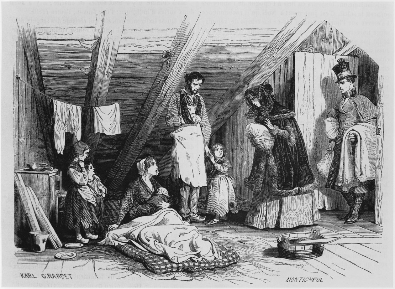 زيارة الفقراء ، توضيح من "لو ماجاسين بيتورسك" ، باريس ، 1844 بواسطة كارل جيرارديت