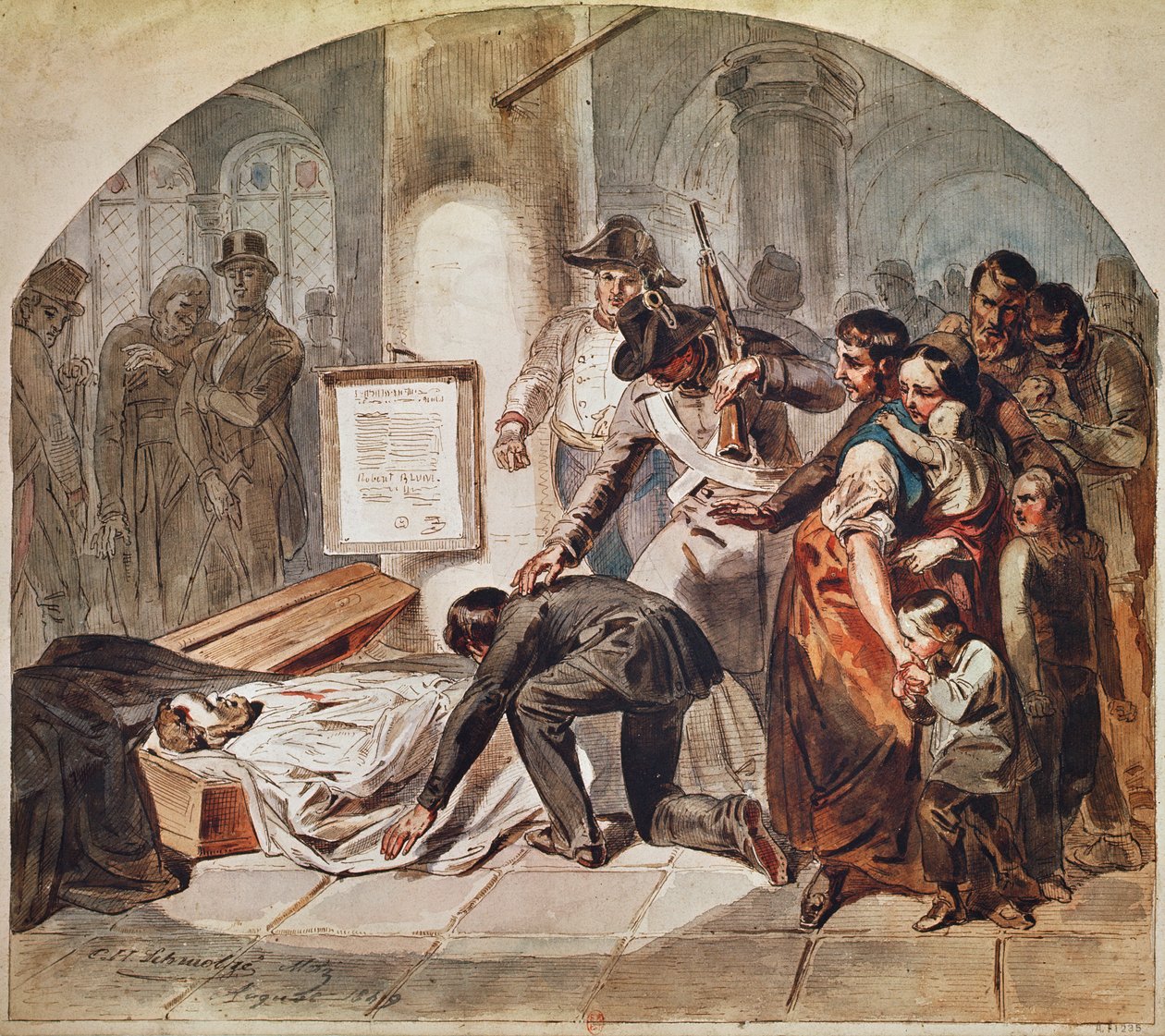 دفن تصوير روبرت بلوم الديمقراطي في أكتوبر 1848 في فيينا بواسطة كارل هيرمان شمولز