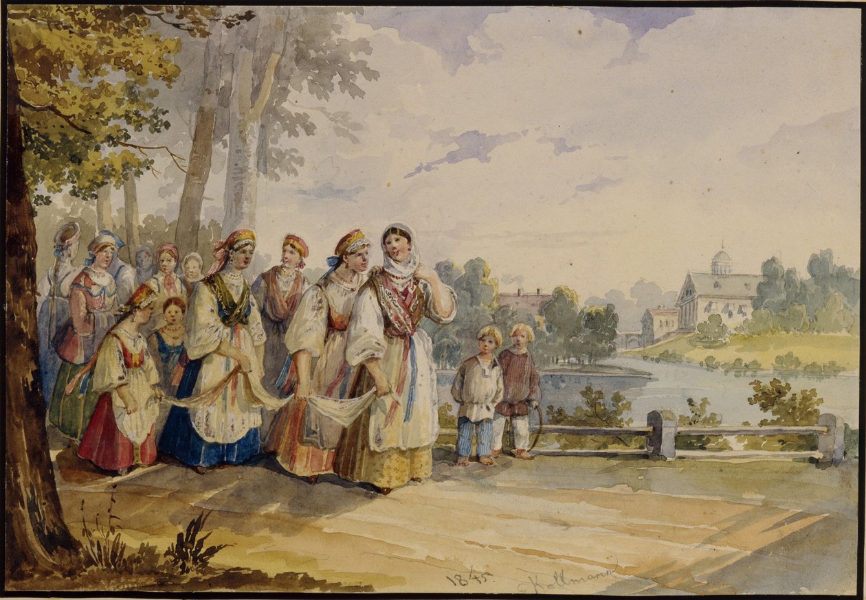 الفتيات الفلاحات الروس مع فستان فستيفال ، 1845 بواسطة كارل إيفانوفيتش كولمان