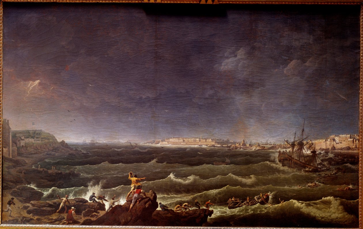 Tempete en rade de Saint Malo لوحة بواسطة Karl Hackert (1740-1800) القرن الثامن عشر باريس ، متحف لا مارين بواسطة كارل لودفيج هاكيرت