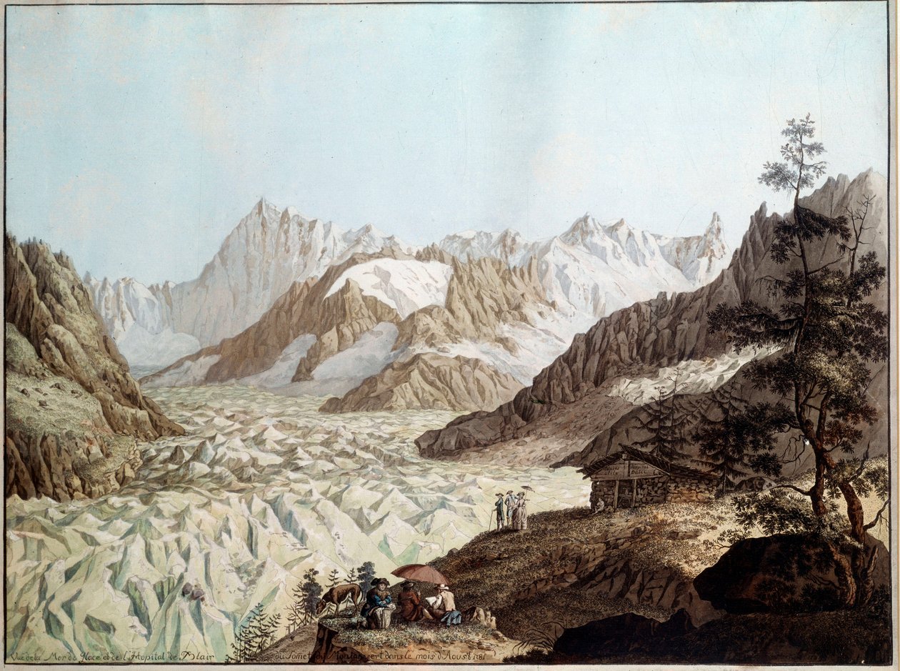 View of the sea of ice of Mount Avert near Chamonix in the Alps Illustration by Karl Hackert (1740-1800) (ec.all.) 1781 Frankfurt. Stadelsches Kunstinstitut بواسطة كارل لودفيج هاكيرت
