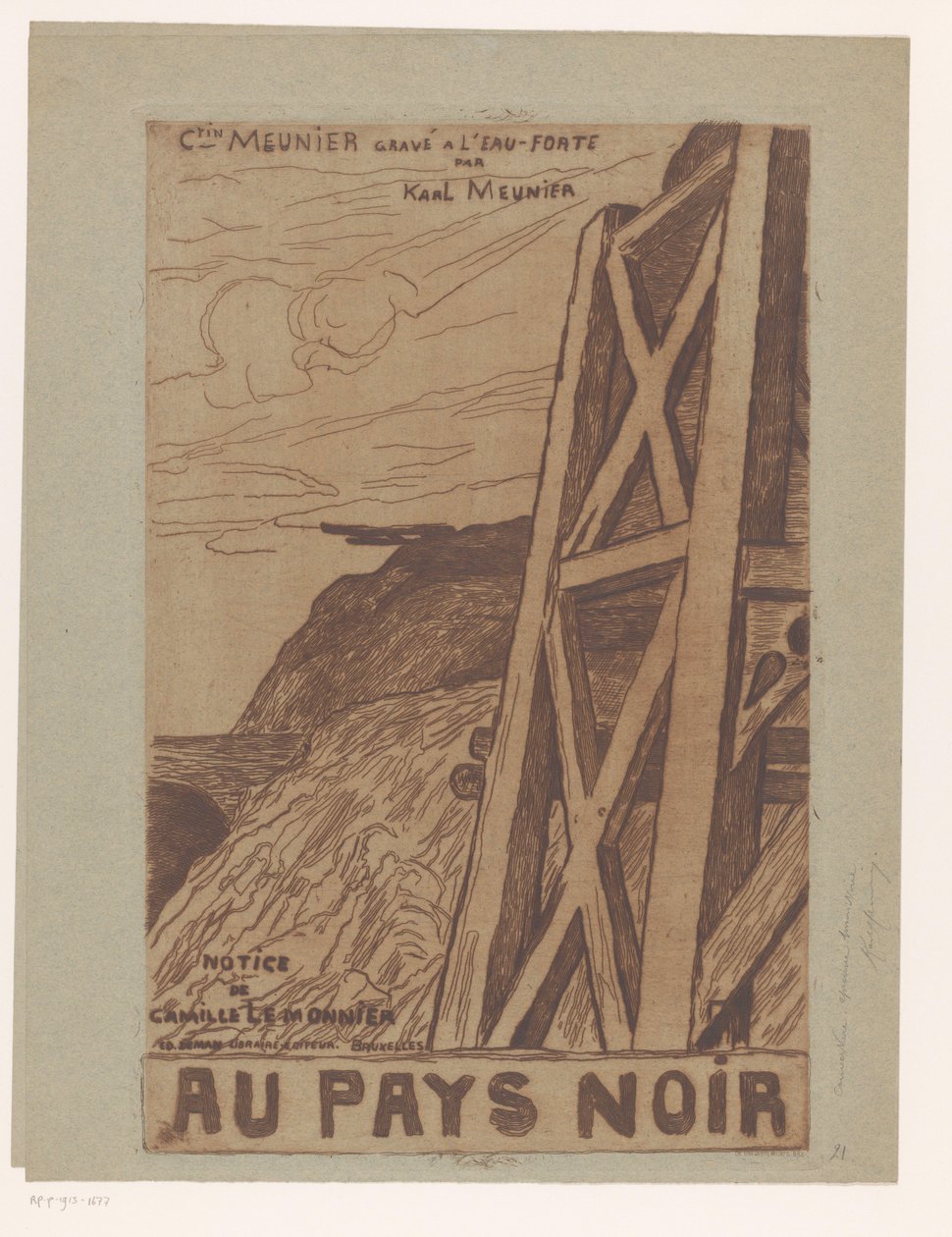 المناظر الطبيعية الجبلية مع البناء الصناعي صفحة العنوان لـ: Lemonnier، Au Pays Noir، [1885] بواسطة كارل مونييه
