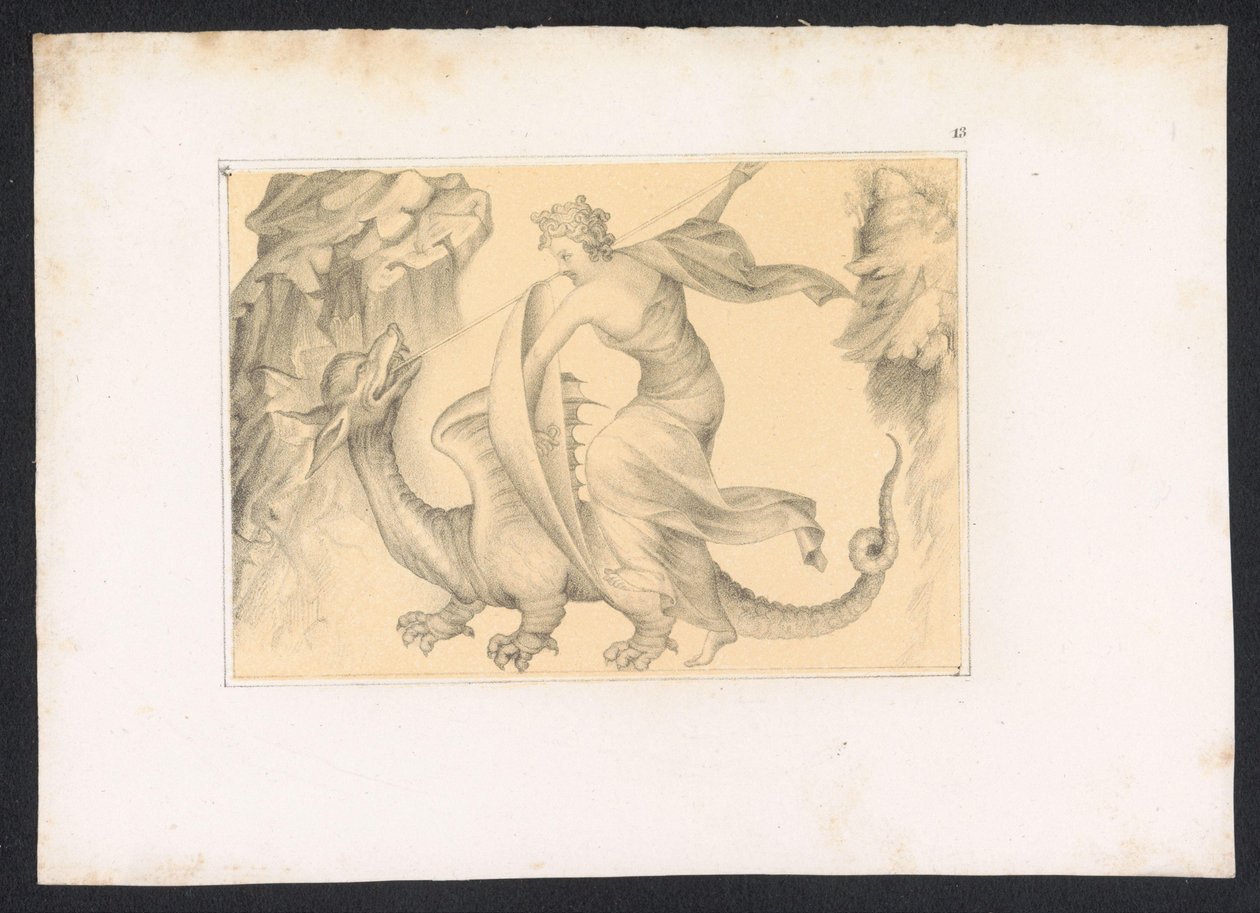 Gevecht tussen draak en vrouw تصاميم ودراسات من قبل سيد هولندي من القرن الخامس عشر. قرن. بناءً على النسخ الأصلية المحفوظة في المكتبة الملكية في برلين (عنوان السلسلة) بواسطة كارل بالزوف