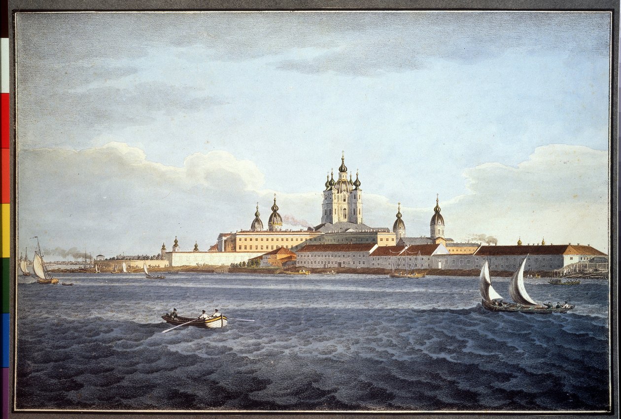 دير سمولني في سانت بطرسبرغ (دير سمولني في سانت بطرسبرغ). رسم لكارل بتروفيتش بيجروف (1799-1875). لوحة مائية على ورق بواسطة كارل بافلوفيتش بيغروف