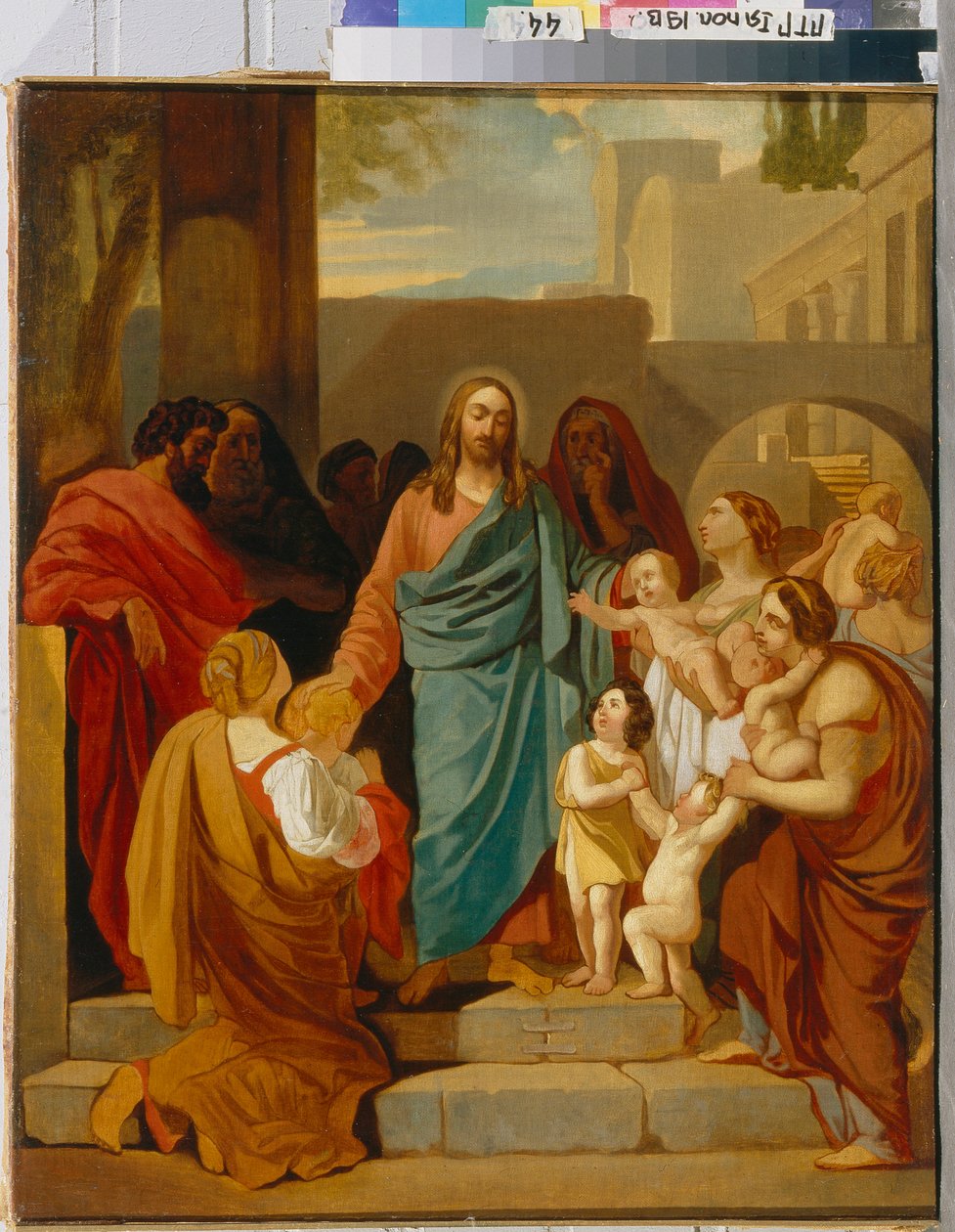 المسيح يبارك الأطفال - رسم لكارل بافلوفيتش بريولوف (بريولوف) (1799-1852) ، زيت على قماش بواسطة كارل بافلوفيتش بريولوف
