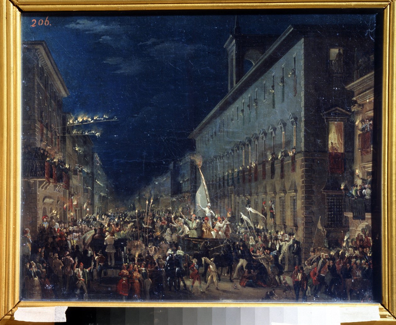 المظاهر السياسية في روما (إيطاليا) - رسم لكارل بافلوفيتش بريولوف (بريولوف) (1799-1852) - ألوان زيتية على قماش ، 37 × 46 سم بواسطة كارل بافلوفيتش بريولوف
