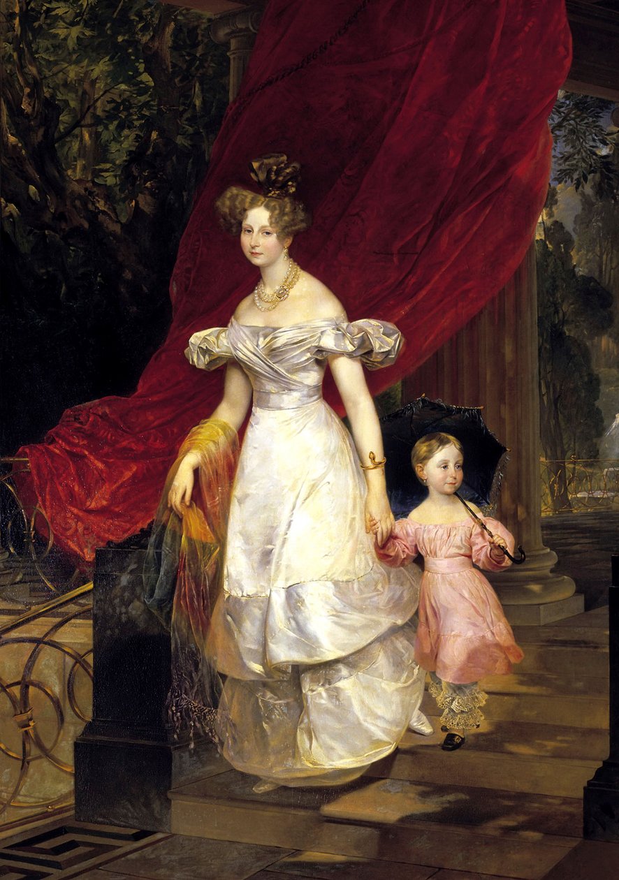صورة لدوقة روسيا الكبرى إيلينا بافلوفنا 1807-1873 مع ابنتها ماريا ، 1830. بواسطة كارل بافلوفيتش بريولوف