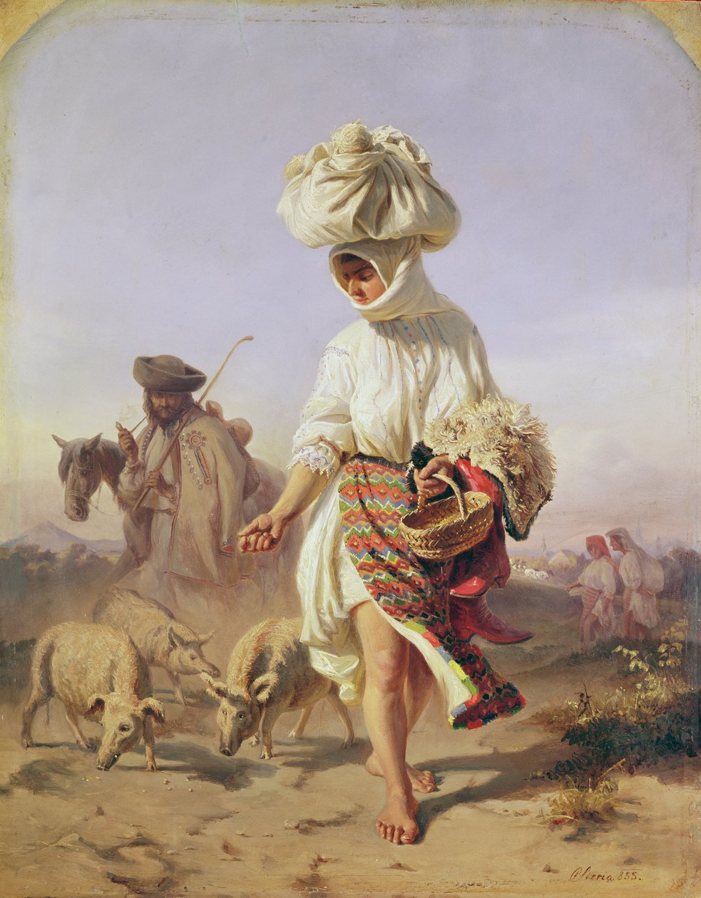 تغذية فتاة خنازير الفلاحين ، 1855 بواسطة كارولي ستريو