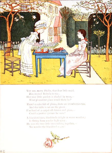 حفل شاي للأطفال ، رسم توضيحي لقصيدة من "تحت النافذة" ، حوالي عام 1900 (ليثو ملون) بواسطة كيت غريناواي