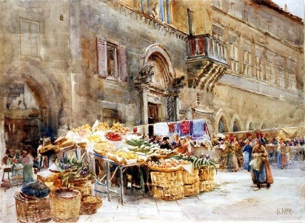 أمام منزل كابتن الشعب ، بيروجيا ، c.1906 (مرحاض) بواسطة كاثرين مكراكين