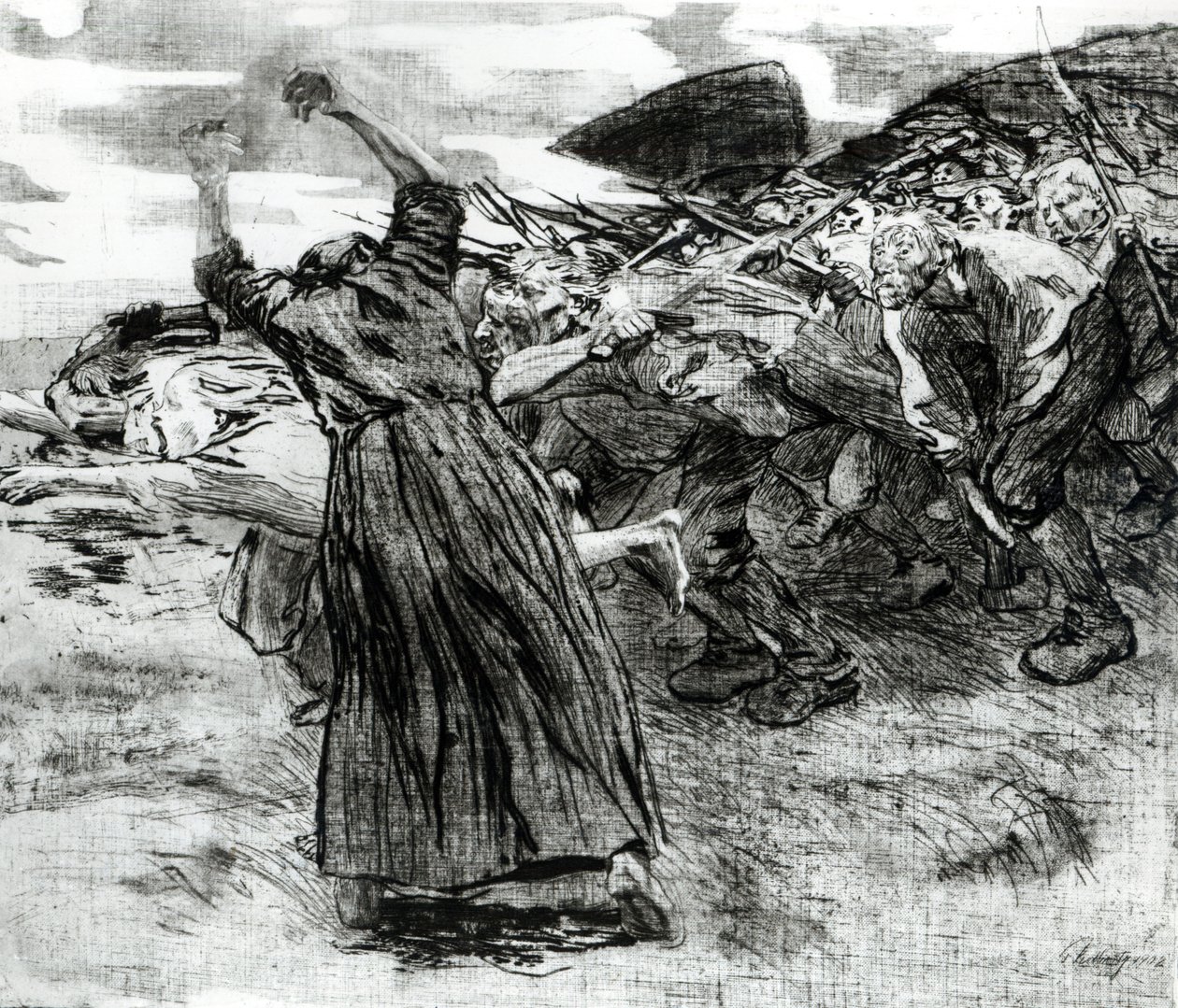 اندلاع ، اللوحة 5 من سلسلة "ثورة الفلاحين" ، 1908 (النقش والحفر) بواسطة كاتي كولويتز