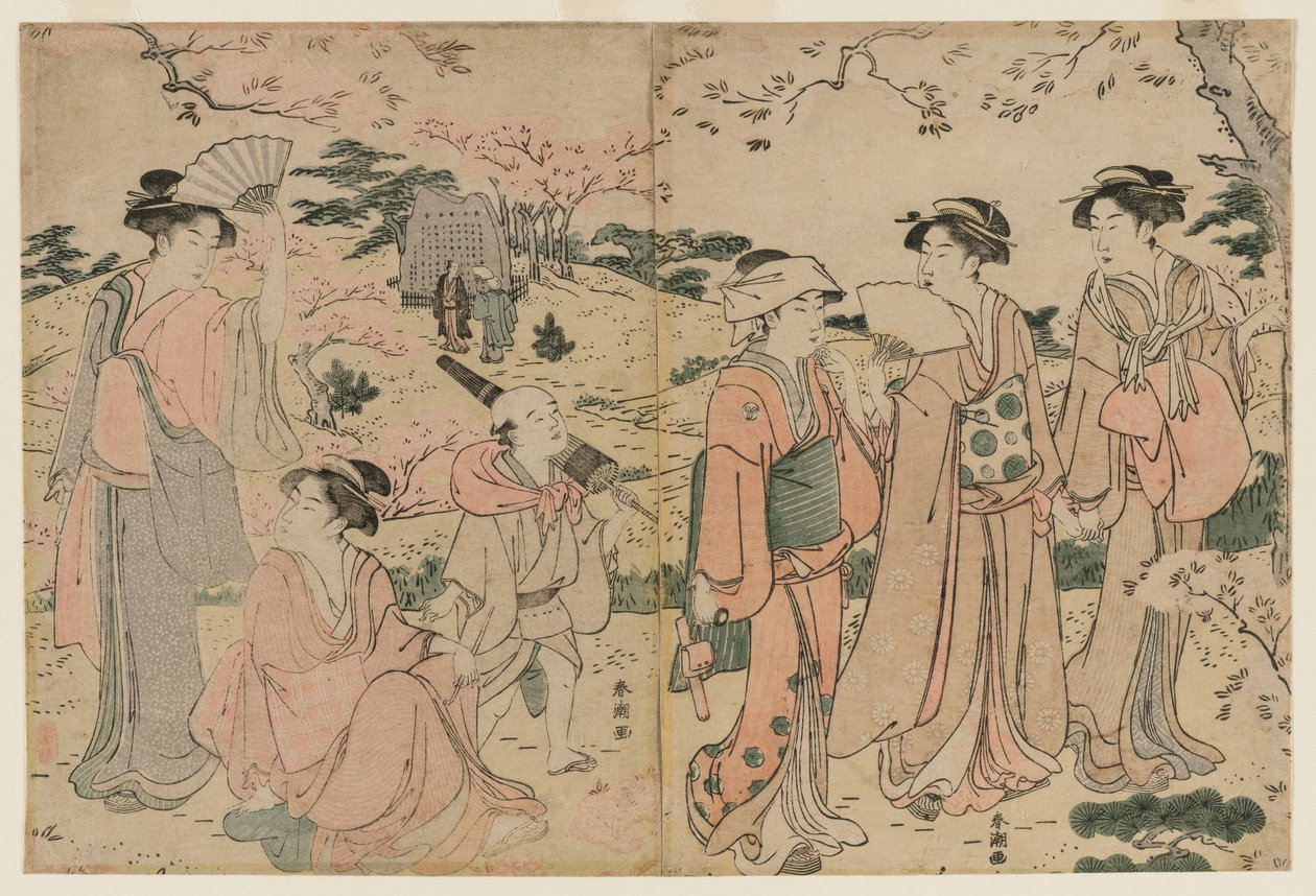 نساء يشاهدن أزهار الكرز في أسوكاياما ، 1780. بواسطة كاتسوكاوا شونتشو