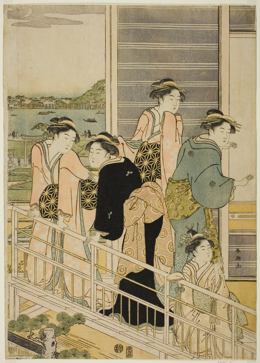 نساء على شرفة مقهى Yoshiwara Teahouse بواسطة كاتسوكاوا شونتشو