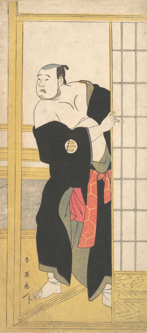 أساو تامسابورو في دور رجل شجاع يرتدي كيمونو أخضر ، كاليفورنيا. 1795. بواسطة كاتسوكاوا شوني