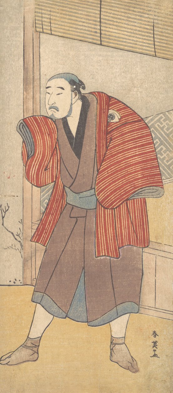Onoe Matsusuke كخادم يقف بجانب منزل ، كاليفورنيا. 1793. بواسطة كاتسوكاوا شوني
