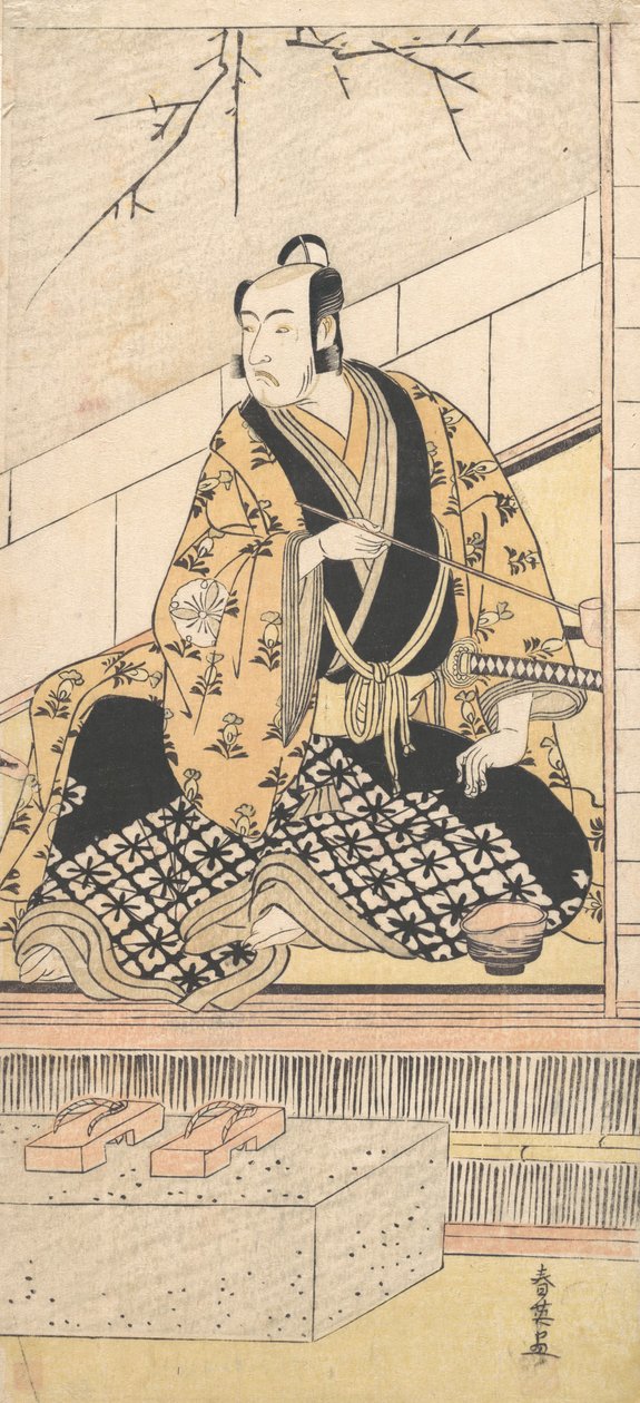 الممثل ماتسوموتو كوشيرو الرابع جالس في غرفة خارجية ، 1789. بواسطة كاتسوكاوا شوني
