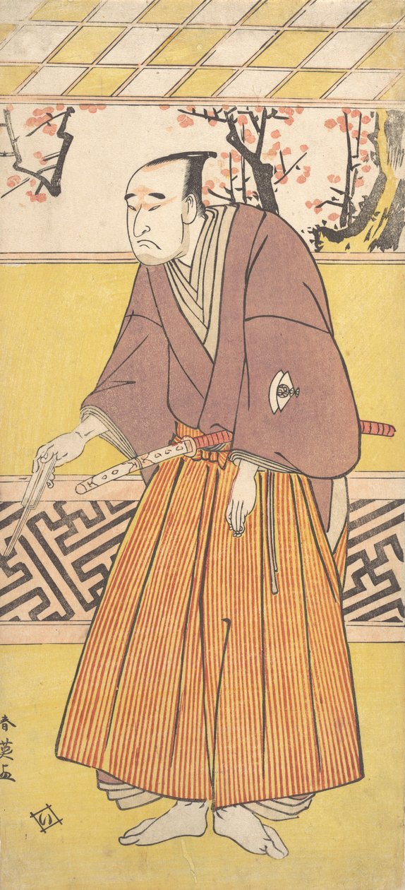 الممثل Onoye Matsusuke I ، كرجل يحمل مروحة مغلقة في يده اليمنى ، كاليفورنيا. 1780. بواسطة كاتسوكاوا شوني