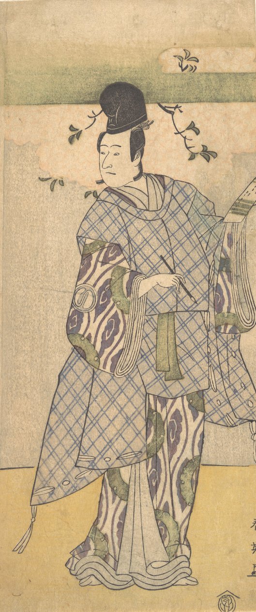 الممثل ساوامورا سوجورو الثالث في دور النبلاء في كتابة الشعر ، 1782. بواسطة كاتسوكاوا شوني