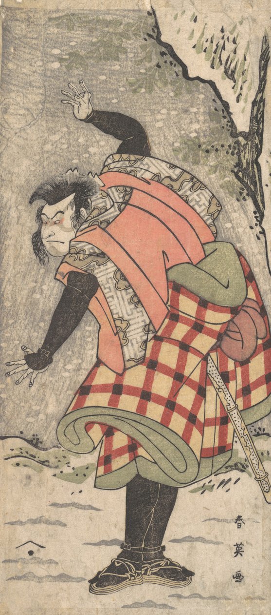 ممثل غير معروف باعتباره كيوكاكو يقف عند سفح منحدر في عاصفة ثلجية ، كاليفورنيا. 1793. بواسطة كاتسوكاوا شوني