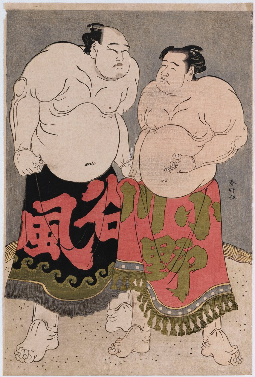 صور كاملة للمصارعين Onogawa Kisaburo على اليمين و Tanizake Kajinosuke على اليسار بواسطة كاتسوكاوا شونكو