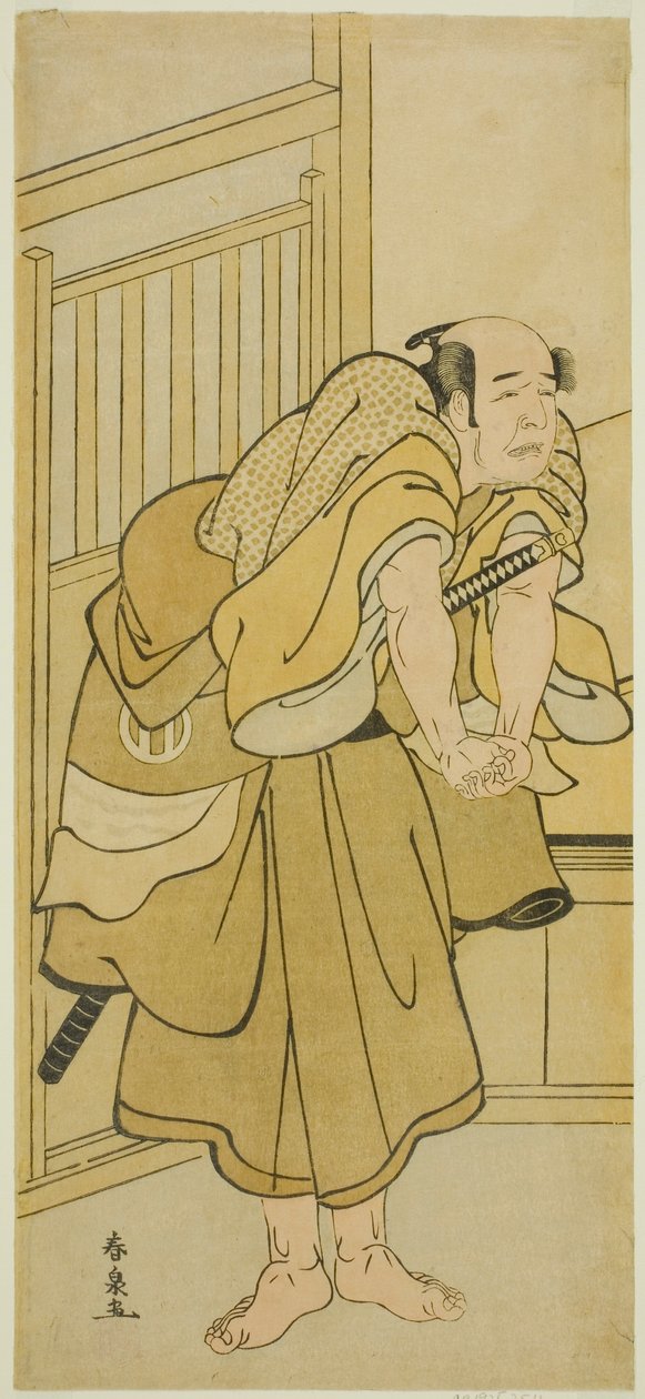 الممثل Asao Tamejuro I في دور Drunken Gotobei في مسرحية Yoshitsune Koshigoe Jo ، تم عرضه في مسرح Ichimura في الشهر التاسع ، 1790 بواسطة كاتسوكاوا شونسن