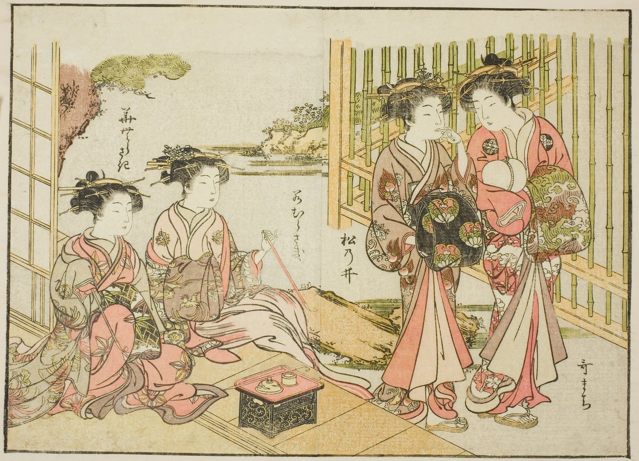 المحظيات من ماتسوبايا ، من كتاب "مرآة النساء الجميلات في أحياء المتعة (Seiro bijin awase sugata kagami)" المجلد. 1 بواسطة كاتسوكاوا شونشو
