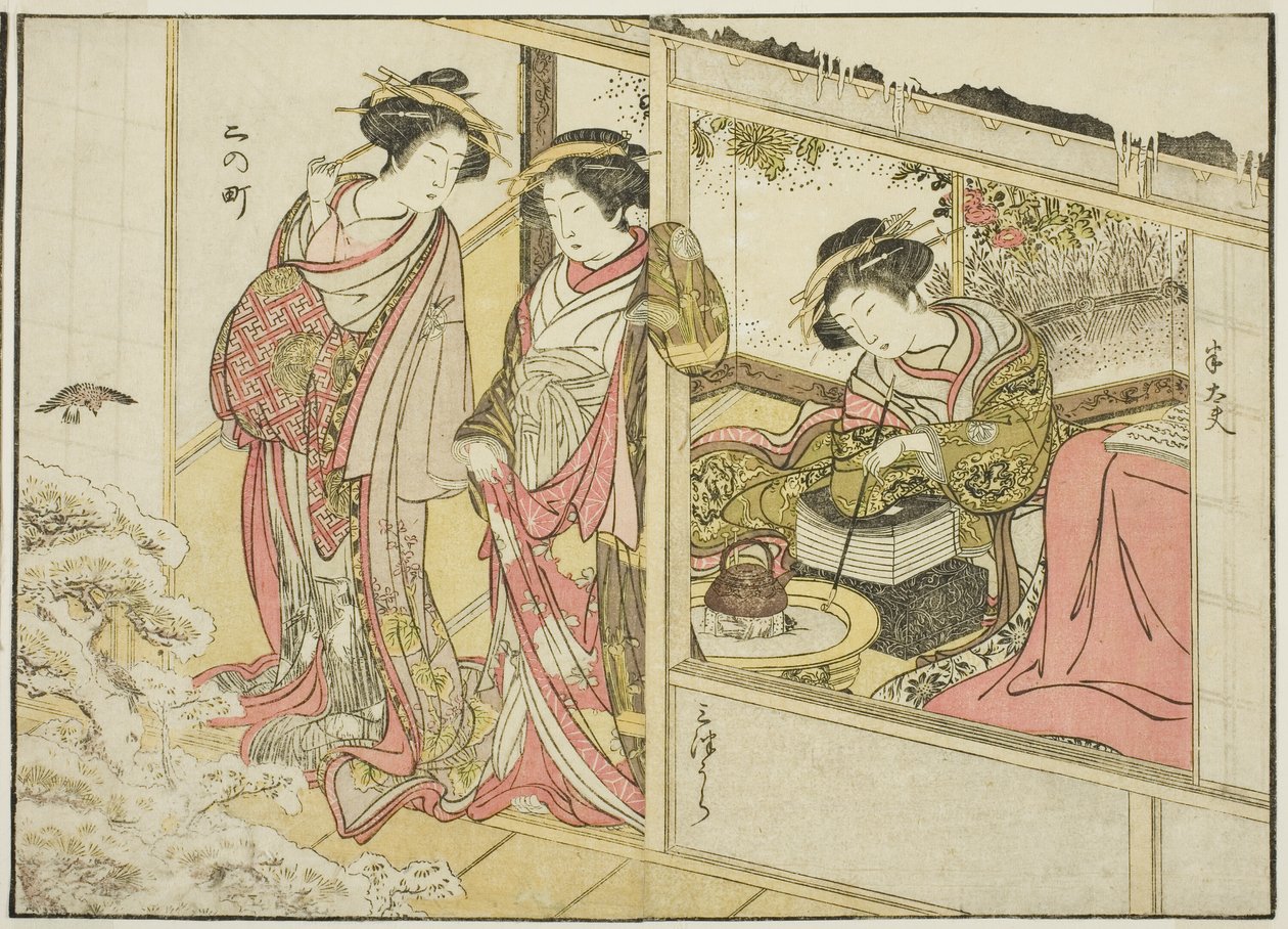 المحظيات من Nakaomiya ، من كتاب "مرآة النساء الجميلات في أحياء المتعة (Seiro bijin awase sugata kagami)" المجلد. 2 بواسطة كاتسوكاوا شونشو