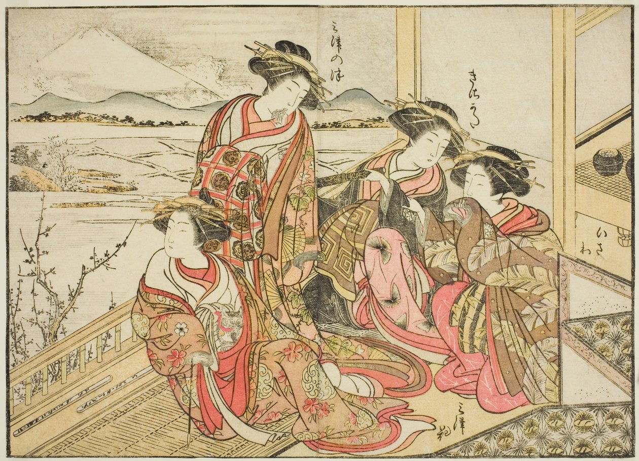 المحظيات من Obishiya ، من كتاب "مرآة النساء الجميلات في أحياء المتعة (Seiro bijin awase sugata kagami)" المجلد. 2 بواسطة كاتسوكاوا شونشو