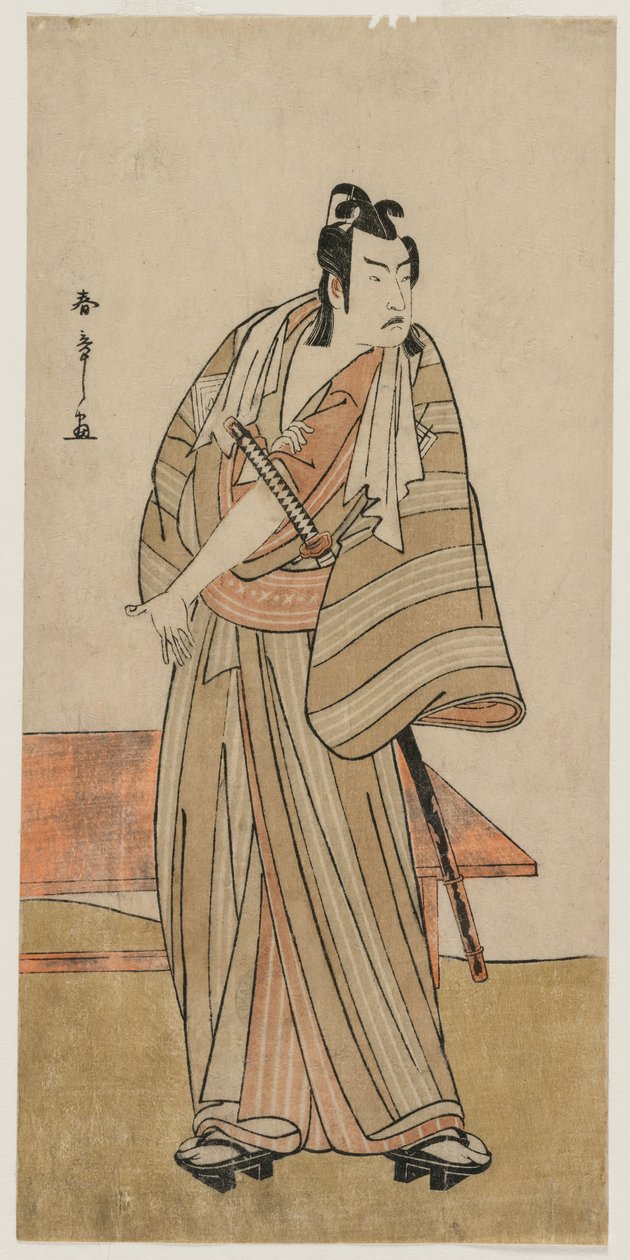 Ichikawa Yaozo II باعتباره Otokodate يقف بجانب مقعد بواسطة كاتسوكاوا شونشو
