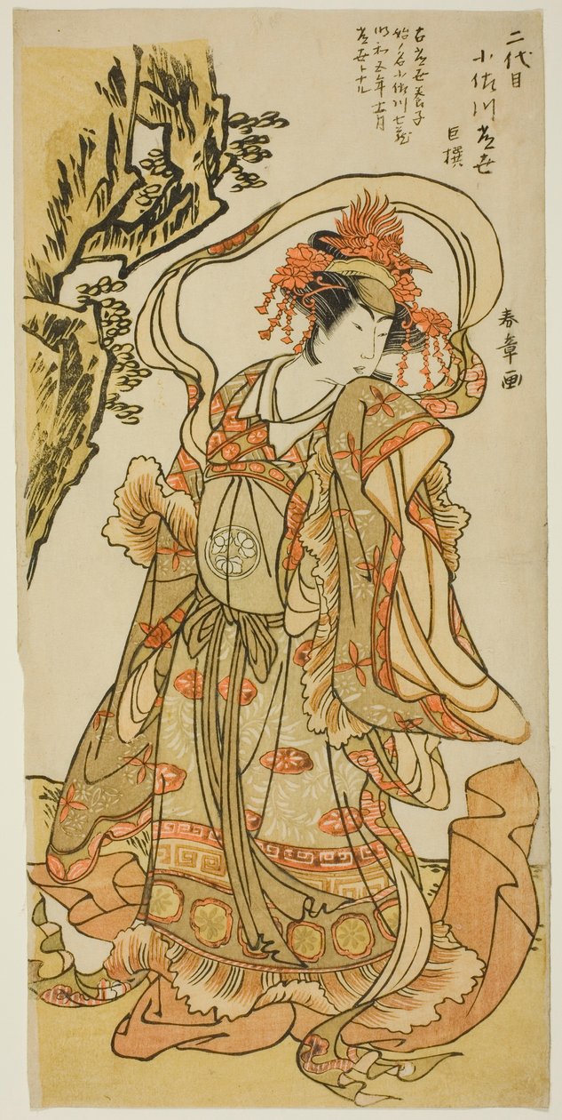 Osagawa Tsuneyo II بدور Itsukushima Tennyo في مسرحية كابوكي "Tokimekuya o-Edo no hatsuyuki" بواسطة كاتسوكاوا شونشو