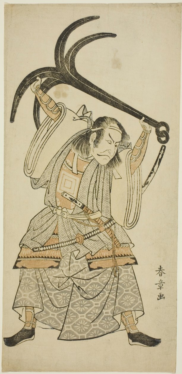 The Actor Ichikawa Danjuro IV as Taira no Tomomori disguised as Tokaiya Gimpei in the scene “Tomomori with the Anchor (Ikari Tomomori)” in the play “Yoshitsune’s Thousand Cherry Trees (Yoshitsune Sembon-zakura)” بواسطة كاتسوكاوا شونشو