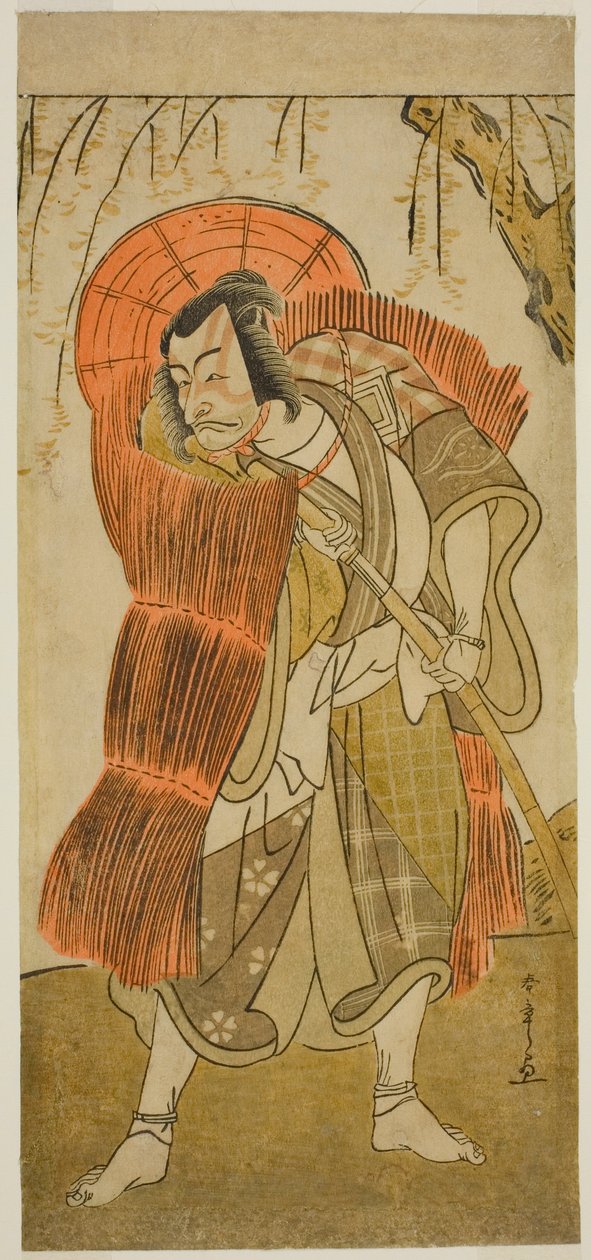 الممثل Ichikawa Danjuro V في دور Akushichibyoe Kagekiyo متنكرًا في زي متسول ، في مسرحية Tsukisenu Haru Hagoromo Soga ، تم عرضها في مسرح Ichimura في الشهر الثالث ، 1777 بواسطة كاتسوكاوا شونشو