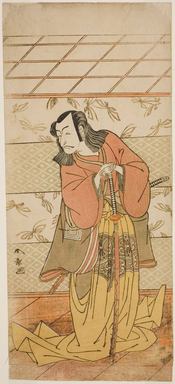 الممثل Ichikawa Danjuro V في دور Ashiya Doman في مسرحية Kikyo-zome Onna Urakata ، تم عرضه في مسرح موريتا في الشهر السابع ، 1776 بواسطة كاتسوكاوا شونشو
