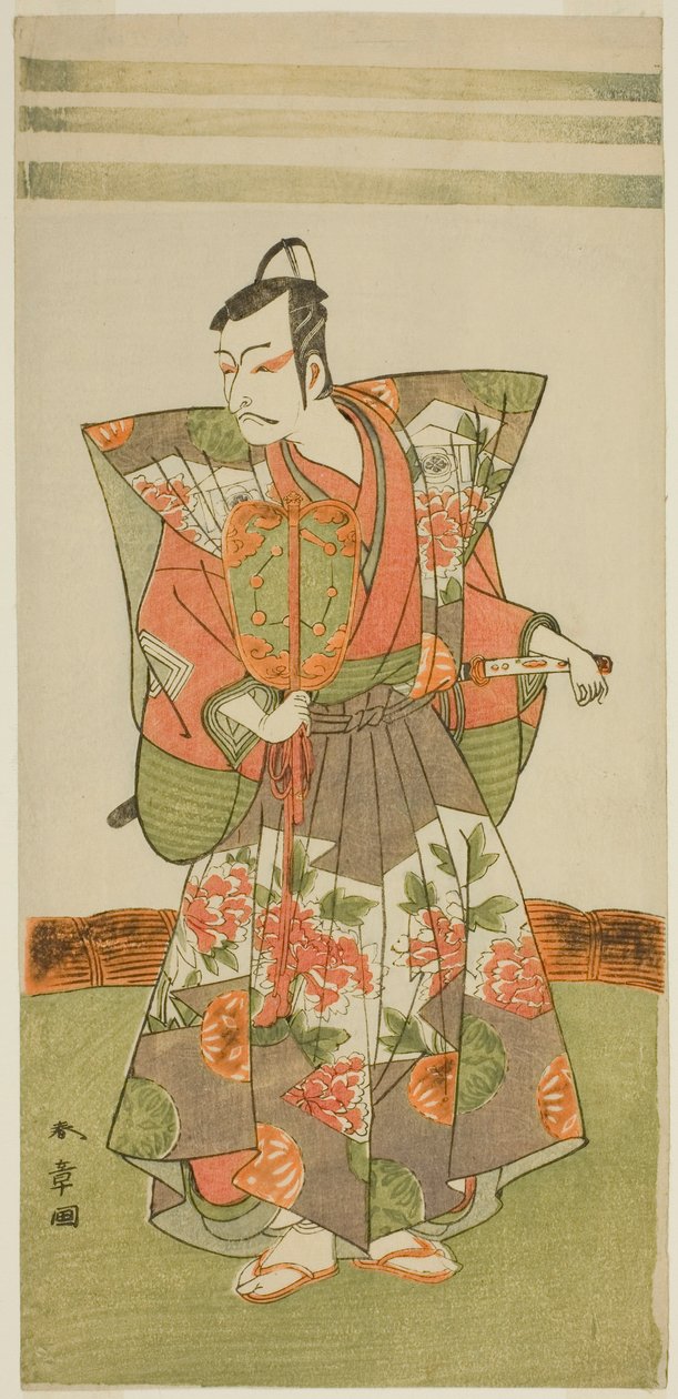 الممثل Ichikawa Danjuro V في دور Kudo Kanaishi في مسرحية Izu-goyomi Shibai no Ganjitsu ، تم عرضه في مسرح موريتا في الشهر الحادي عشر ، 1772 بواسطة كاتسوكاوا شونشو