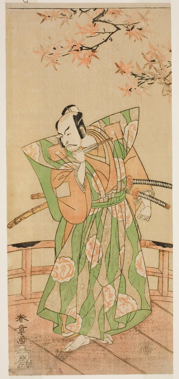 الممثل Ichikawa Danjuro V في دور Momonoi Wakasanosuke Yasuchika (؟) في مسرحية Kanadehon Chushingura (؟) ، تم عرضها في مسرح Nakamura (؟) في الشهر الخامس ، 1771 (؟) بواسطة كاتسوكاوا شونشو