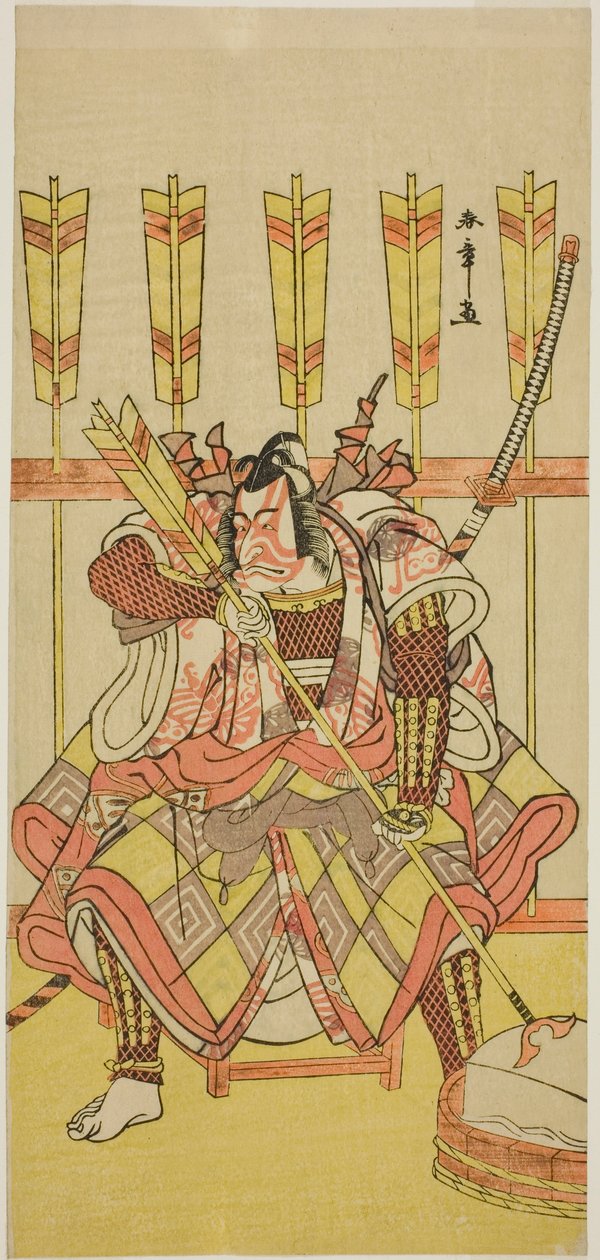الممثل Ichikawa Danjuro V في دور Yanone Goro في مسرحية Kuruwa-gayoi Komachi Soga ، تم أداؤه في مسرح ناكامورا في الشهر الخامس ، 1781 بواسطة كاتسوكاوا شونشو